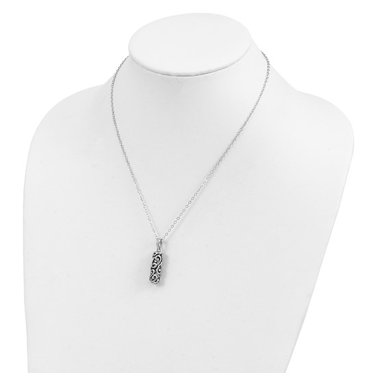 Sterling Silver Antiqued Cylinder Remembrance Ash Holder Necklace