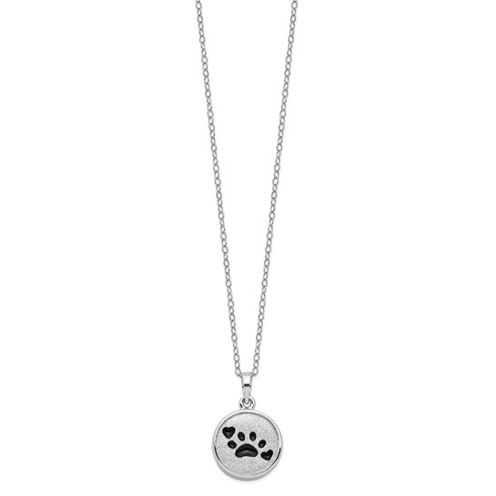 Sterling Silver Enameled Paw Print Ash Holder 18in Necklace