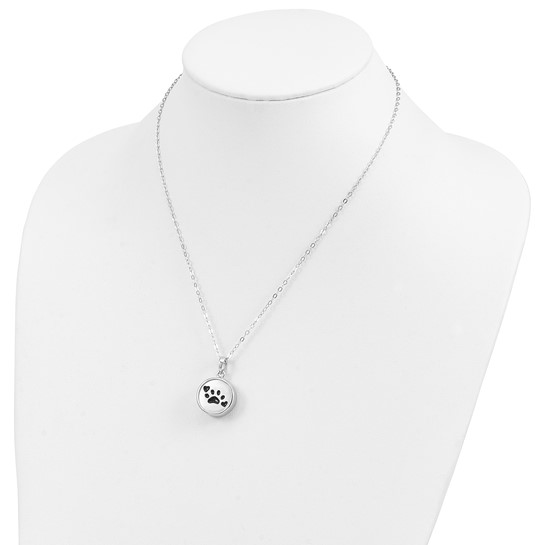 Sterling Silver Enameled Paw Print Ash Holder 18in Necklace