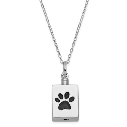 Sterling Silver Antiqued Black Paw Box Pet Ashes Necklace