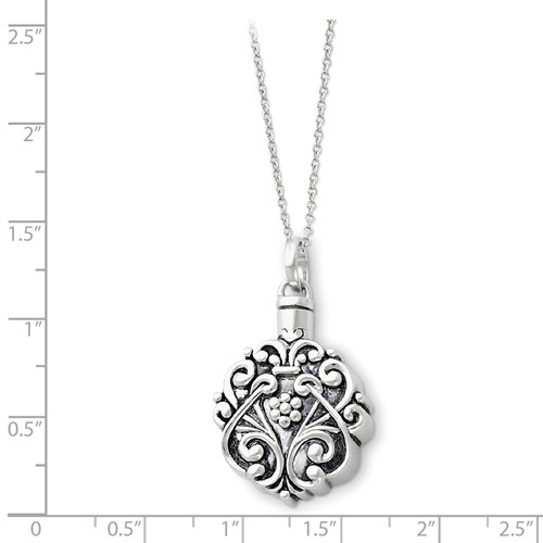 Sterling Silver Antiqued Flower Circle Remembrance Ash Holder 18in Necklace