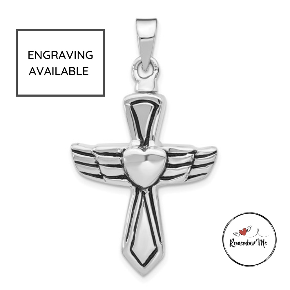 Sterling Silver Cross Cremation Jewelry Heart Pendant
