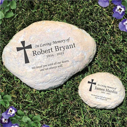 Engraved In Loving Memory Cross Personalized Memorial Garden Stone