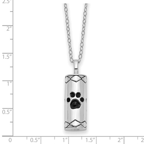 Sterling Silver Antiqued Cylinder with Paws Ash Holder Necklace