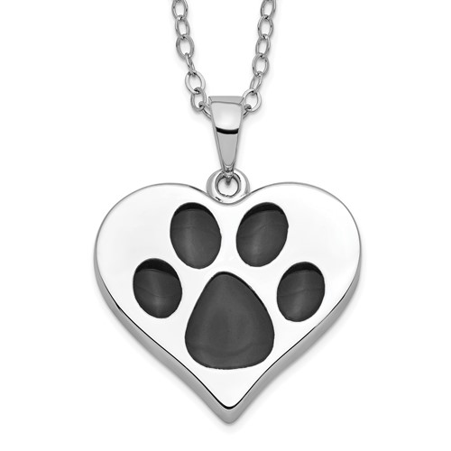 Sterling Silver Heart with Paw Print Pet Ashes Necklace