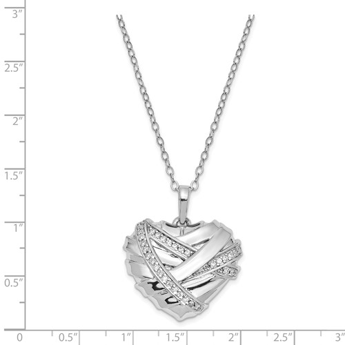 Sterling Silver CZ Banded Heart Ashes Necklace