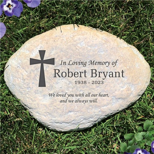 Engraved In Loving Memory Cross Personalized Memorial Garden Stone