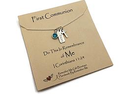 Sterling Silver First Communion Necklace with Birthstone and Name
