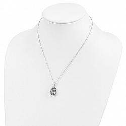 Sterling Silver CZ Antiqued Flower Ash Holder 18in Necklace