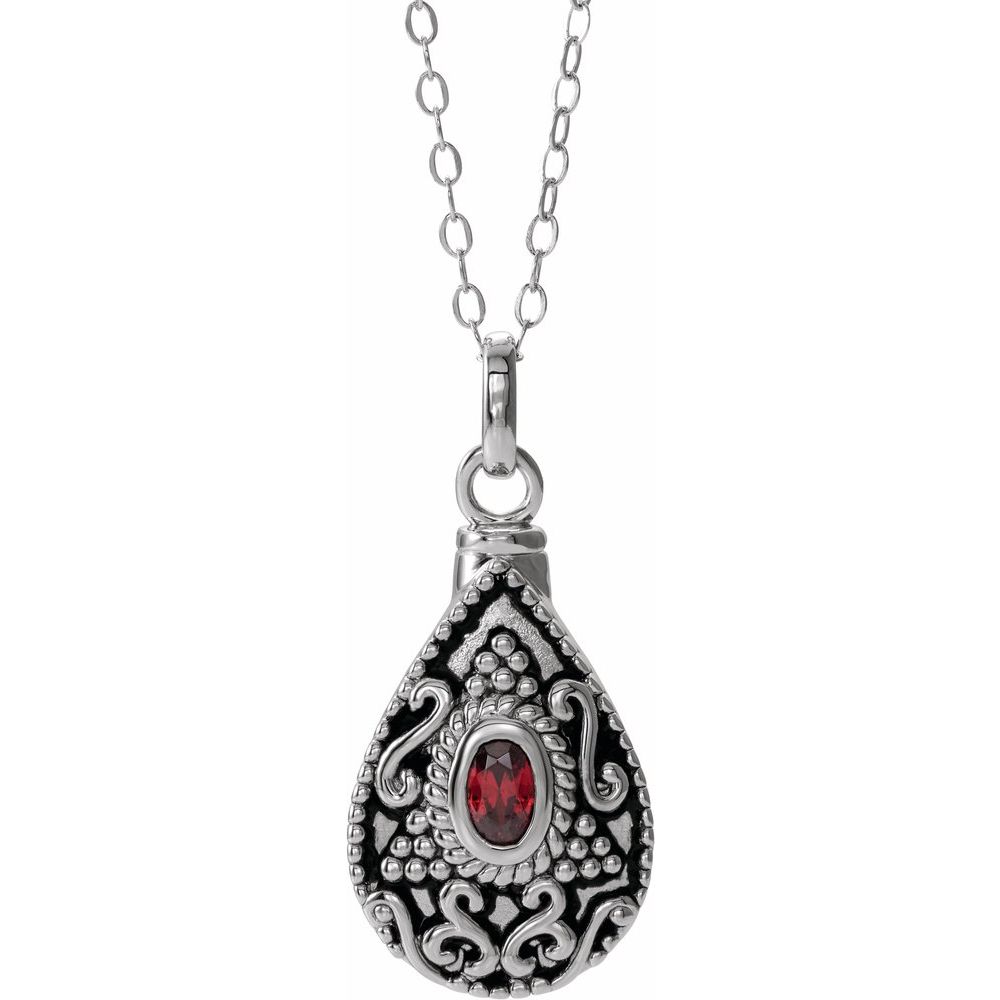 Birthstone January Cremation Necklace | Sterling Silver Ash Holder Necklace