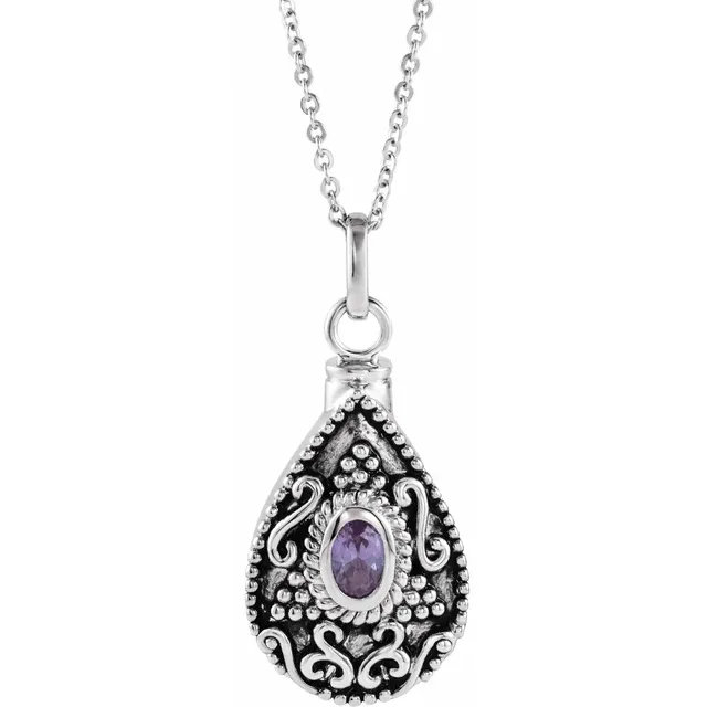 Birthstone June Cremation Necklace | Sterling Silver Ash Holder Necklace