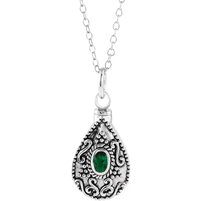 Birthstone May Cremation Necklace | Sterling Silver Ash Holder Necklace