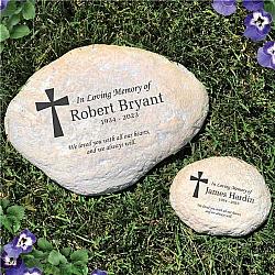 Engraved In Loving Memory Cross Personalized Memorial Garden Stone