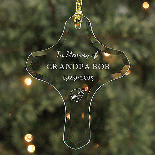 Cross Shaped Personalized Glass Christmas Memorial Ornament