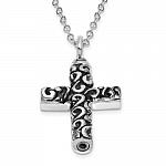 Sterling Silver Necklace for Ashes with Antiqued Cross Ashes Pendant